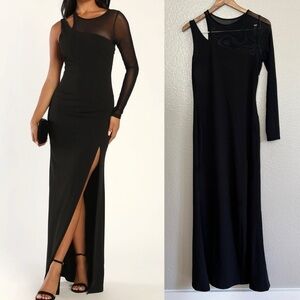 NWOT New Infatuation Black Mesh Asymmetrical Mermaid Maxi Dress